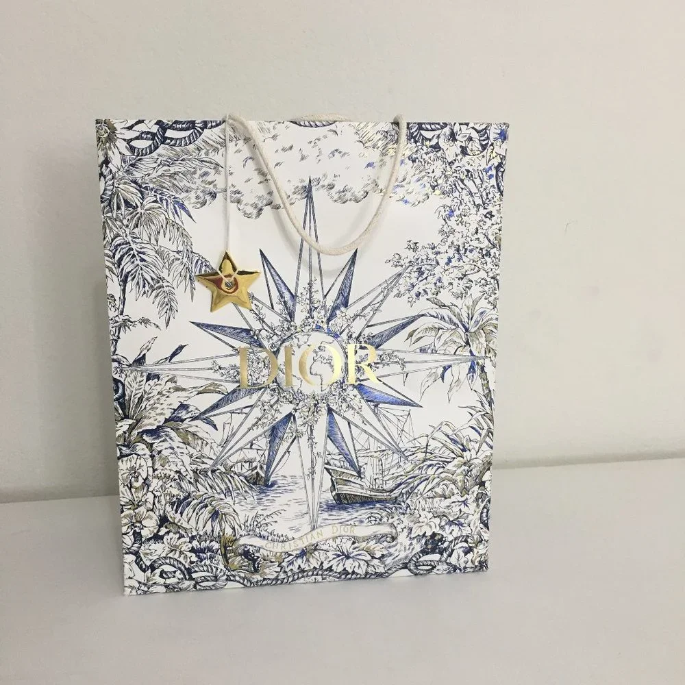 Dior 2022 Holiday Nautical Toile Gift Bag 17x14x6.5